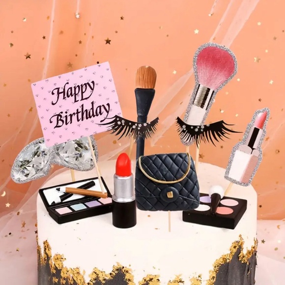 11 Pieces Makeup Fashion Theme Cake Decorations Set, Birthday Party Cake Toppers - Picture 3 of 9